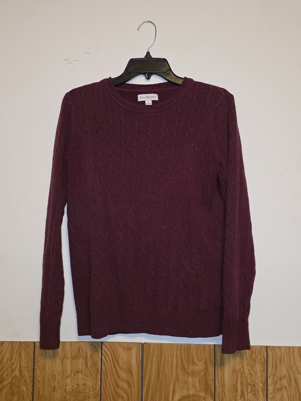 Kim Rogers Wine Cable Knit Crewneck Sweater